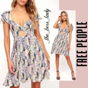 Free People mini dress floral cutout pleated tropical XS
